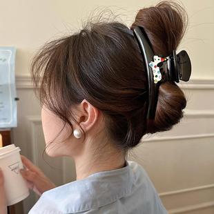 韩版 后脑勺大鲨鱼夹 质感黑色亚克力抓夹精致小狗盘发夹女2025新款