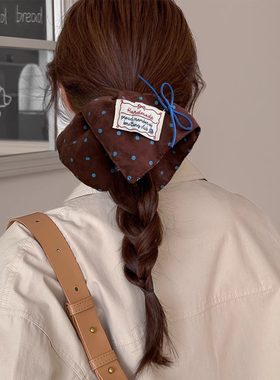 韩系布鲁蓝咖波点撞色方巾发圈女秋季新款甜美大肠圈小众设计发饰