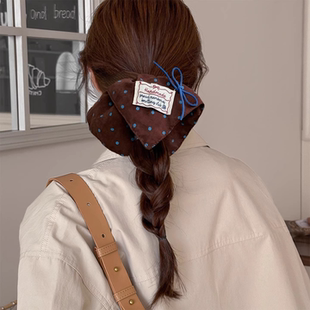 韩系布鲁蓝咖波点撞色方巾发圈女秋季 甜美大肠圈小众设计发饰 新款