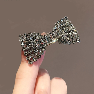 高端法式 超闪蝴蝶结碎发鸭嘴夹镂空满钻发卡仙气侧边小号刘海发夹