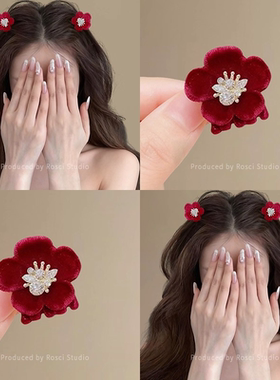 秋冬植绒红色小号抓夹女2025新款高级感公主头前额刘海碎发侧边夹