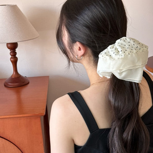 新款 高级感波点大肠发圈女简约气质百搭发绳头饰缎面双层款