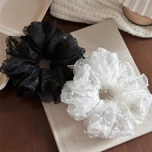 气质高级感法式 马尾 网纱爱心大肠发圈头绳橡皮筋绑扎头发头花夏季