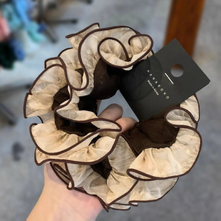 韩国新款 小众双层撞色绢纱木耳边肥肠圈立体饱满扎发圈丸子头花女