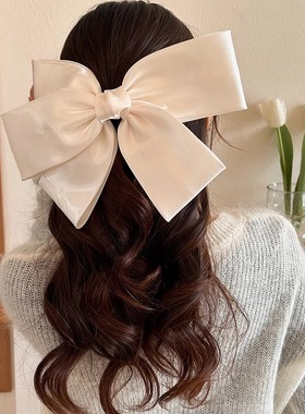白色缎面设计感大蝴蝶结弹簧夹发夹超仙韩系半扎发夹子高级感发饰