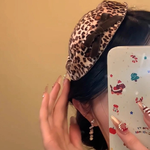 复古豹纹蝴蝶结礼帽发夹女时尚 高颜值甜酷风发饰拍照发卡头饰