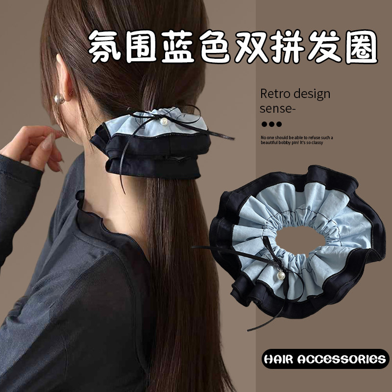 氛围感海盐蓝蝴蝶结发圈