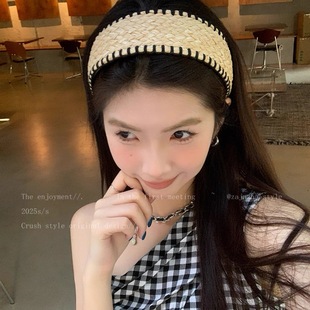 度假风草编宽边发箍女海边拍照波西米亚头箍日常外戴压发发卡发饰