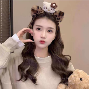可爱小猫豹纹新款 洗脸专用发箍猫耳百搭日韩Kitty毛绒绒卡通发饰