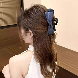 韩系百搭牛仔蝴蝶结抓夹高级感小众发夹金属爱心扎马尾发圈橡皮筋