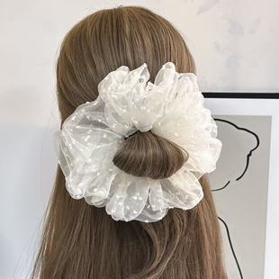 韩国欧尼家大号蓬松网纱波点发圈2025新款 超仙慵懒发饰头绳女 法式