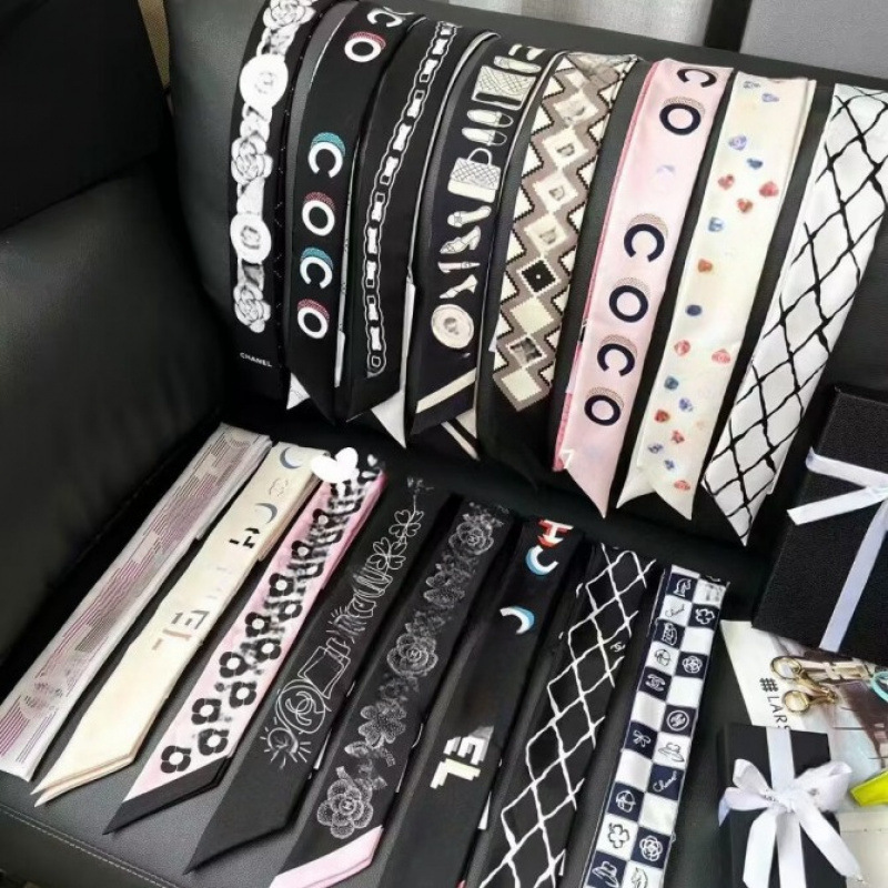 重磅真丝丝巾小香风格长条细窄绑包包丝带装饰飘带系脖束发带双C