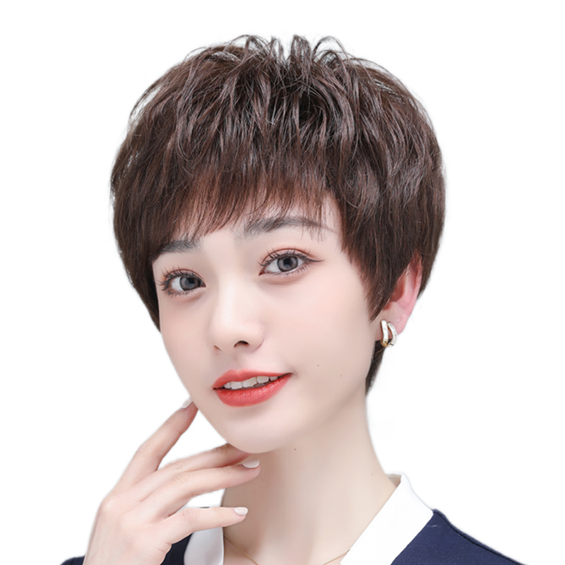 中老年妈妈假发全头套女士真人发丝短发型日常时尚自然减龄