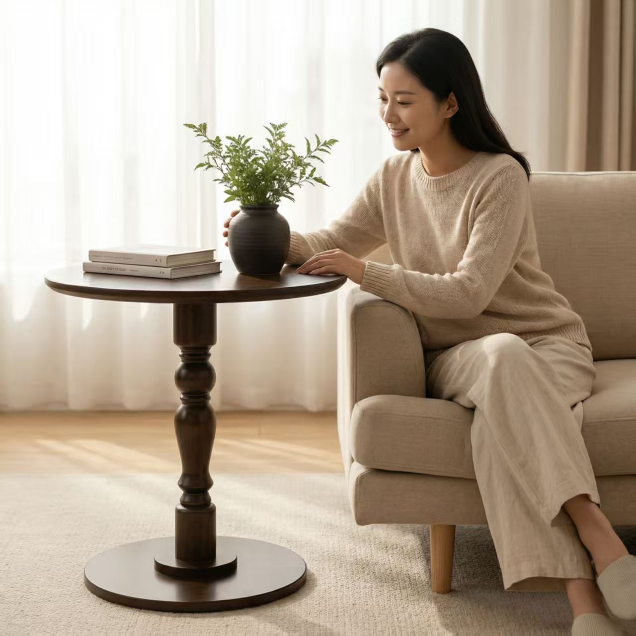 意式实木小茶几边几圆桌客厅