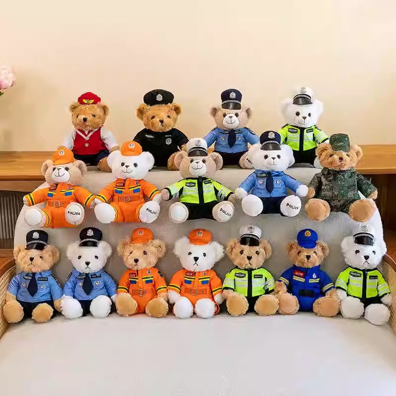 警察小熊公仔可爱消防员警官反光骑行服毛绒玩具礼物交警小熊