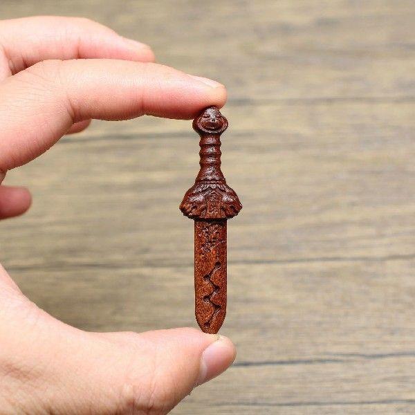 1Pc Chinese Style Mini Sword Home Decorative Wooden Craved