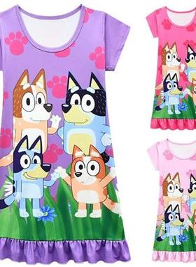 Kids Night Dress Cute Cartoon Blueying Bingoed Pijamas Dress