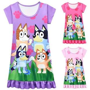 Kids Night Dress Cute Cartoon Blueying Bingoed Pijamas Dress