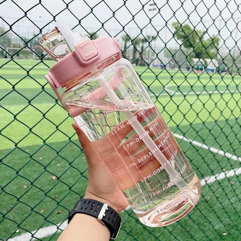 2 Liter Water Bottle with Straw Female Jug Girls Portable Tr