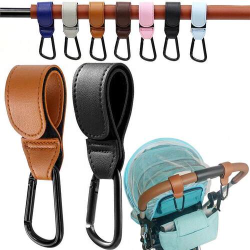 1/2pcs PU Leather Baby Bag Stroller Hook Pram Rotate 360 Deg