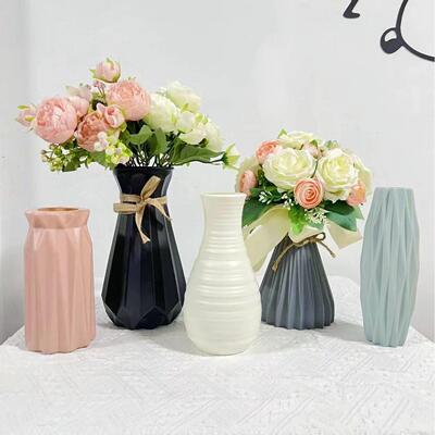 Plastic Flower Vase Imitation Ceramic White Flower Pot Baske