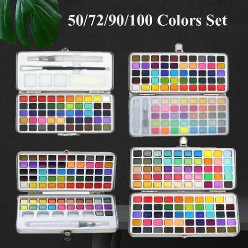 50/72/90/100 Colors Solid Watercolor Paint Set Basic Neone G