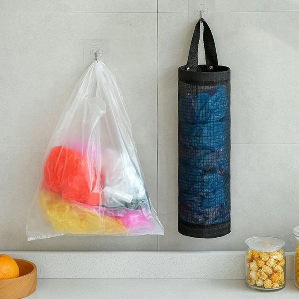 1pc Black Hanging Storage Net Bag, Kitchen Plastic Bag, Shoe