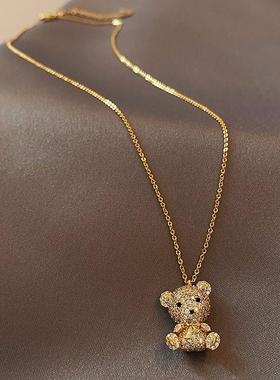 韩版初中生送朋友礼物可爱小熊钛钢项炼女轻奢饰品锁骨炼颈炼首饰