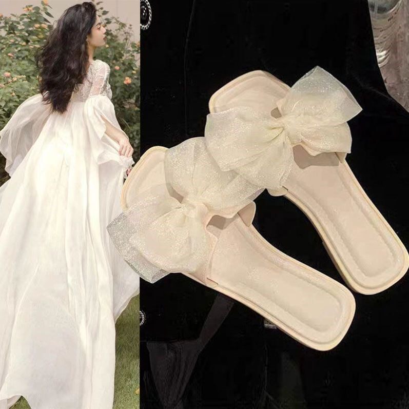 晨袍拖鞋2025夏白色外穿凉拖女一次性婚礼婚鞋新娘伴娘结婚鞋子配