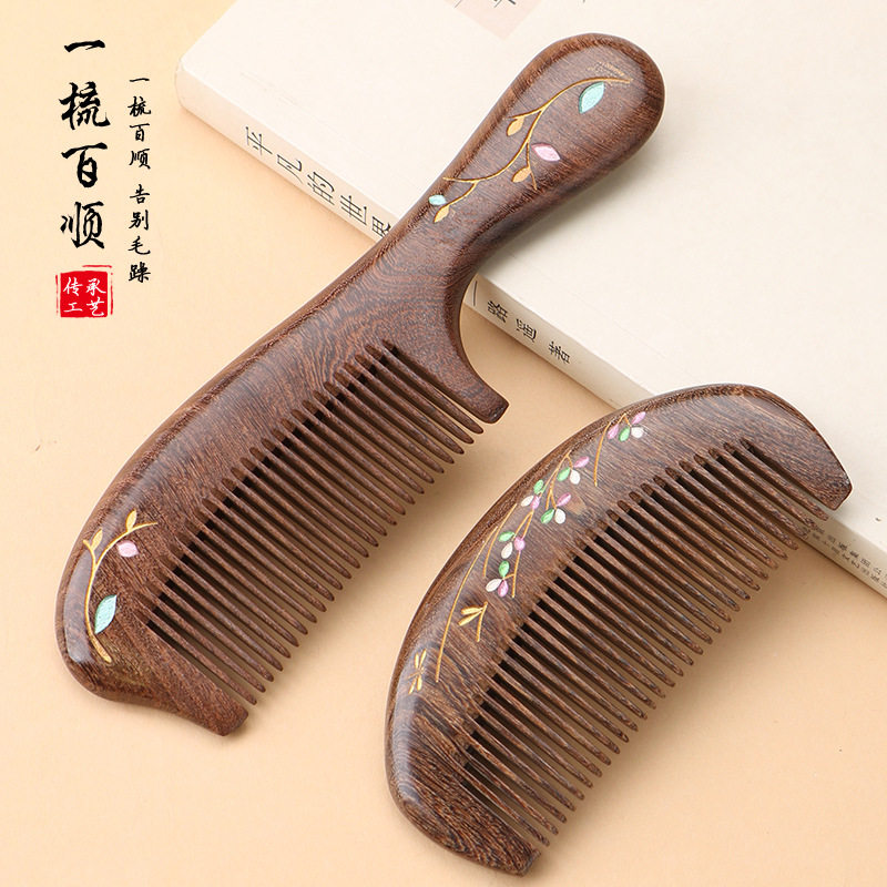 精致黑金檀木彩绘木梳加