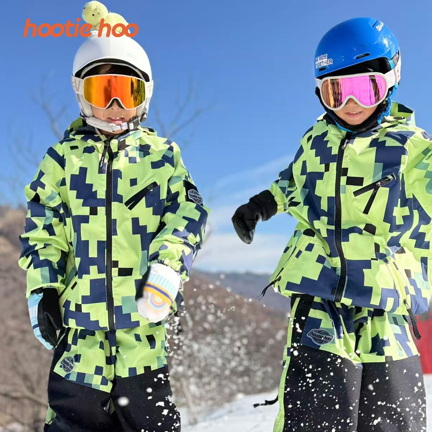 hootiehoo新品拼色儿童滑雪服阔版男童女童保暖滑雪衣