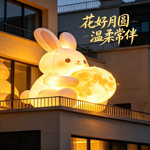 中秋大型玉兔发光充气月饼气模