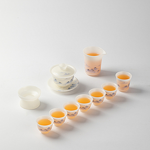 璞玉万里河山茶具套装2026新款整套茶杯轻奢高档家用功夫盖碗白瓷