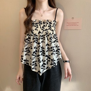 碎花法式 小吊帶女不規則外穿背心別致內搭抹胸上衣潮 新款 2025夏季