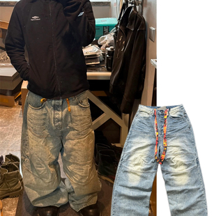 男女长裤 BLCG baggy宽松水洗阔腿黄色抽绳牛仔裤 geroreg 25ss新款