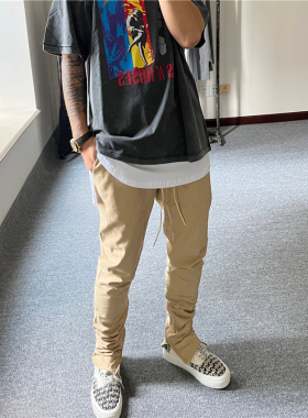 高街fog高版本4th裤脚拉链水洗布裤复古加长堆积感修身男女休闲裤