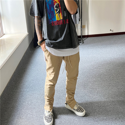 其他长裤修身复古潮流裤脚拉链