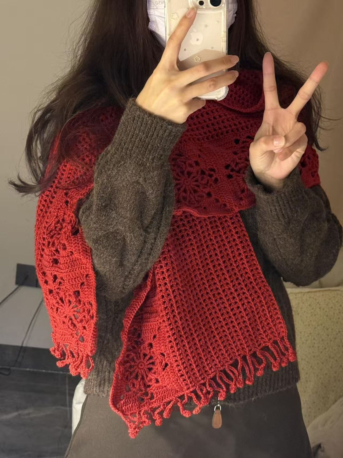 纯手工2026新款文艺淑女范红围巾/丝巾/披肩