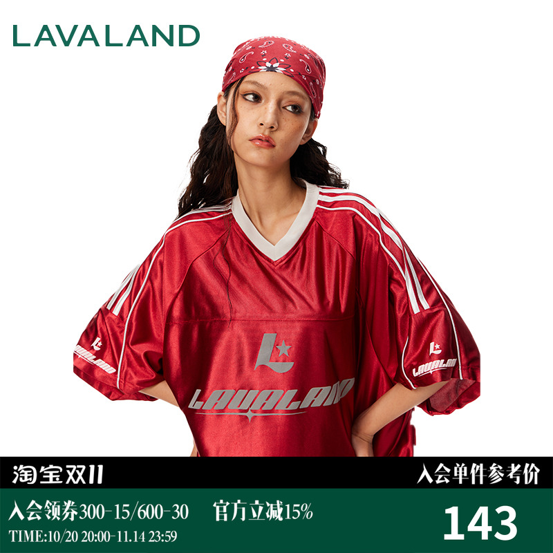 美式球衣光感平纹法拉利红短袖