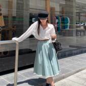 秋MIU韩版 YOUNG CHILL易梦玲同款 蓝色复古牛仔半身裙百褶裙女