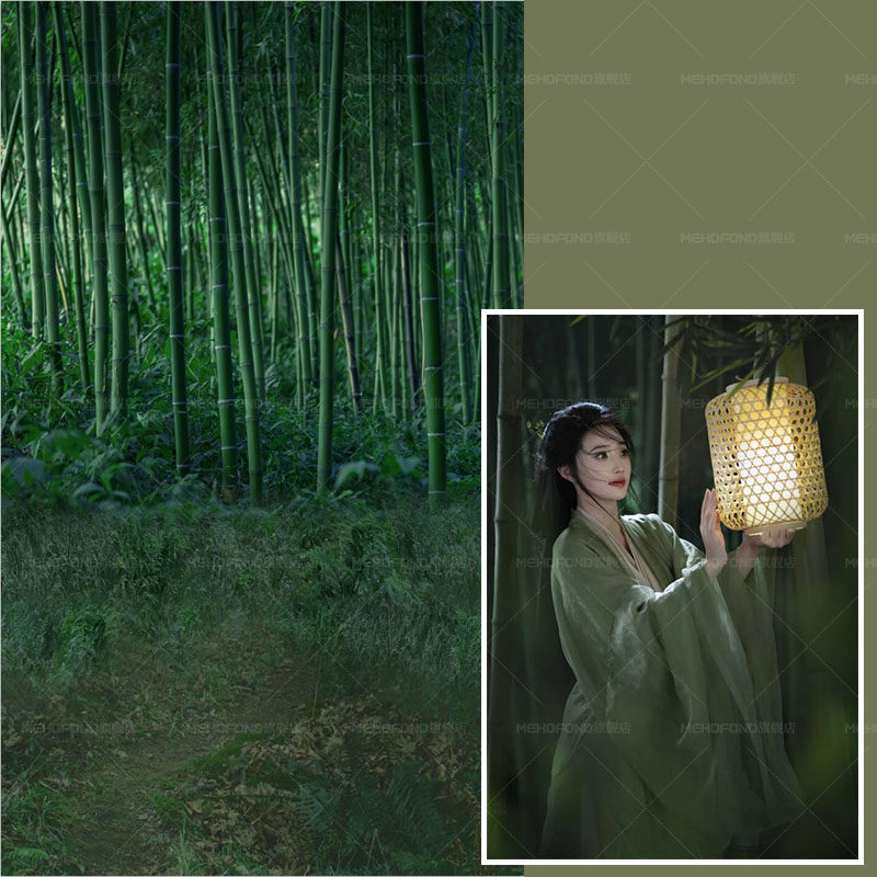 新中式竹林背景布高级感国潮古风古装侠女写真氛围感绿色竹子自然