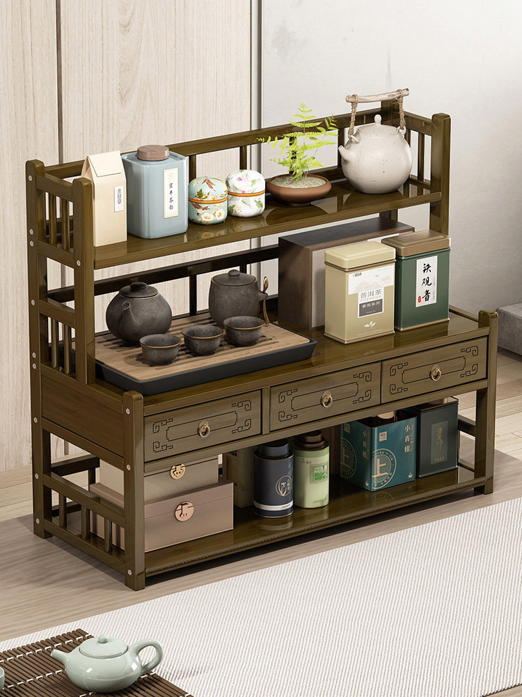 茶桌博古架组合桌面小型置物架中式简约茶杯收纳架客厅茶叶储物架