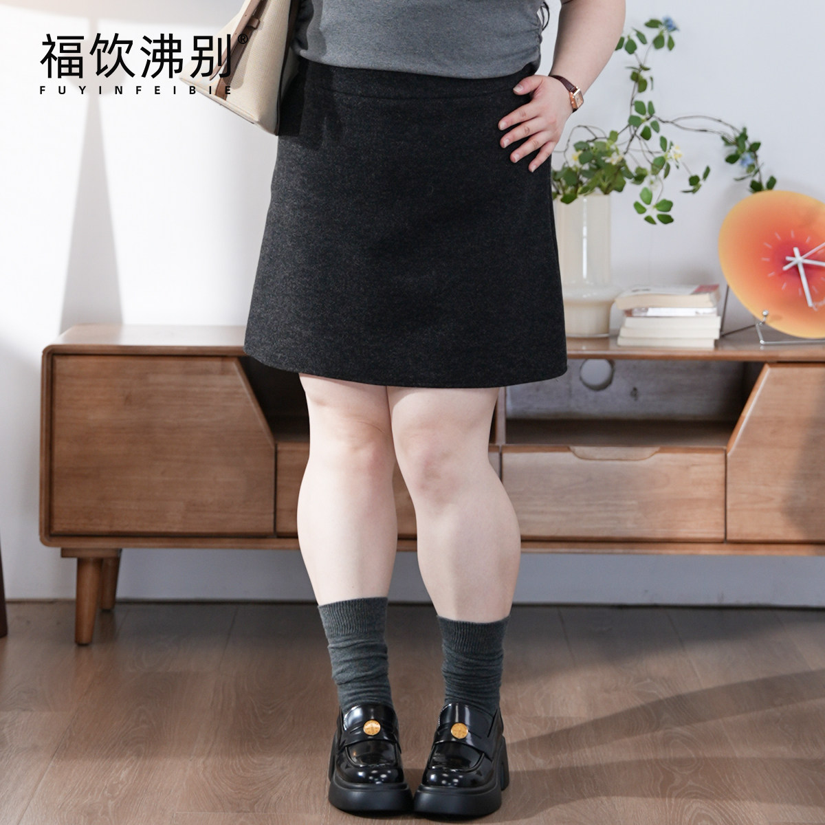 福饮沸别【落落大方】高腰显瘦短裙大码百搭高级感毛呢半身裙2753