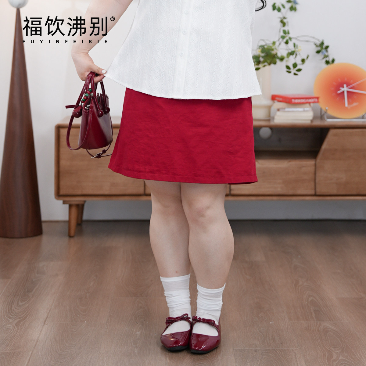 福饮沸别【红莓夏日】大码胖MM新款显瘦红色短裙900060