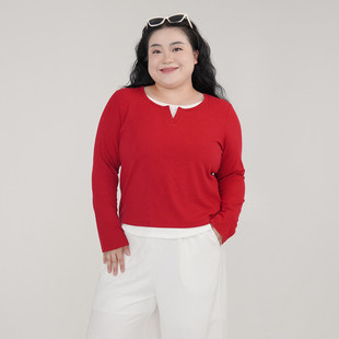 福饮沸别【叠穿神器】大码春季百搭显瘦设计感假俩件三色上衣2002