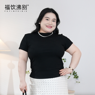 胖mm显瘦正肩中领收腰抽褶短袖 大码 900034 抽褶细腰 福饮沸别