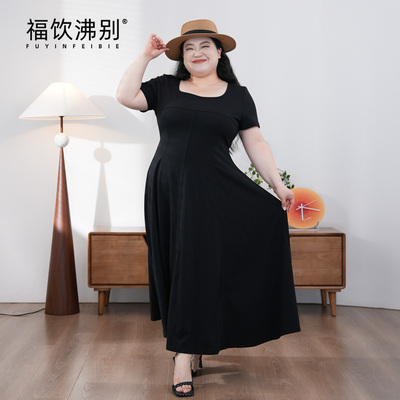 福饮沸别【素墨简雅】大码胖mm新款乱麻弹力线雕连衣裙2308