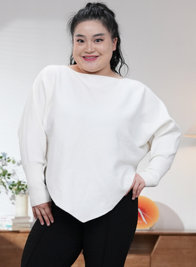 福饮沸别【月下听风】大码胖mm秋冬季新款蝙蝠袖针织上衣25119