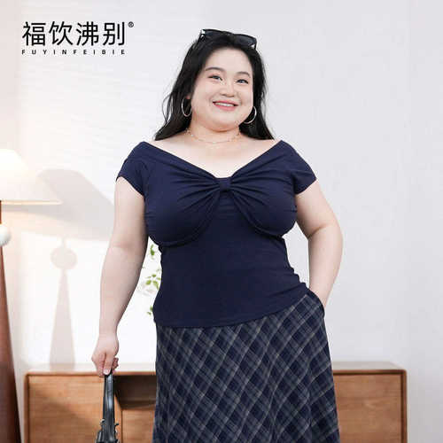 福饮沸别【暮色蝶衣】大码胖mm韩系蝴蝶结系带辣妹上衣261175
