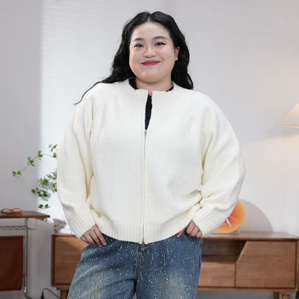 福饮沸别【百搭甜心】大码胖mm秋冬双头设计毛衣针织开衫TF25113